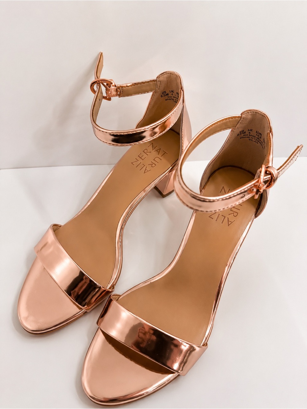 Naturalizer Vera Rose Gold Metallic Block Heel Sandals Women’s 6.5M NIB
